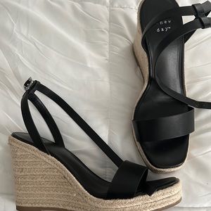 Black wedge sandals